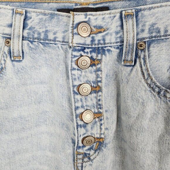 Aeropostale Denim Jean Mini Skirt Light Wash Raw Hem Distressed Button Fly sz 8 - Picture 2 of 4